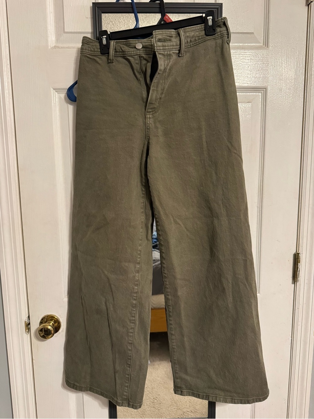 Women’s Wide Leg Cotton Pants in Olive Green